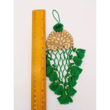 Gold Hand Embroidered Green Tassels Latkans, Indian Tassels, Boho Chic Tassels